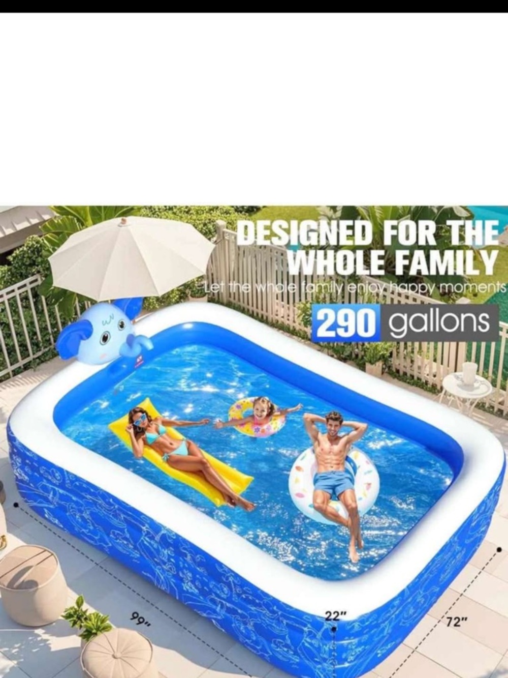 Blue Inflatable Kids Pool with Elephant Sprayer - Picture 2 of 2